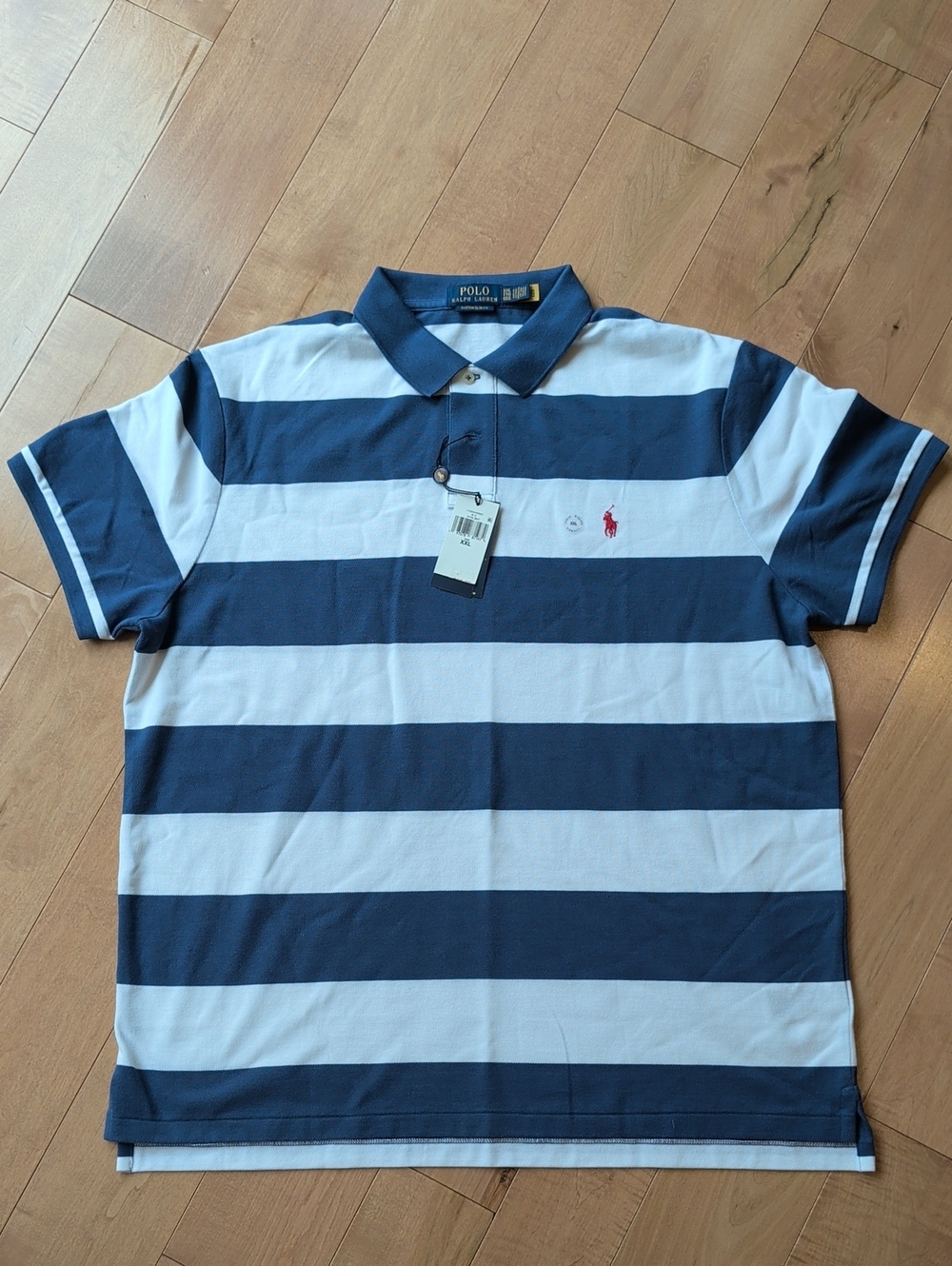 Polo by Ralph Lauren Blue and White Horizontal Stripe Polo Sz XXL